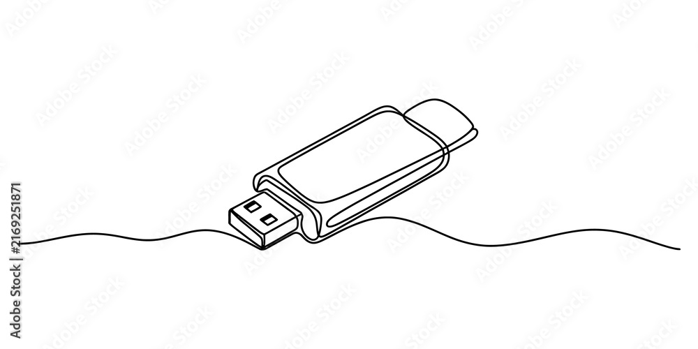 Obraz premium Usb flash drive drawn with a single continuous black line art