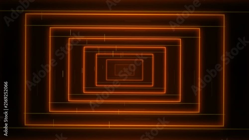 Glowing Orange Rectangular Tunnel Animation with Dynamic Neon Lights Motion Graphic