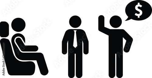 Business icon showing person asking for money from seated person