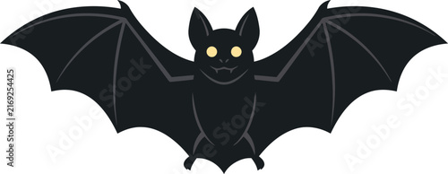 Black bat with wings spread with shown flying wings on transparent background