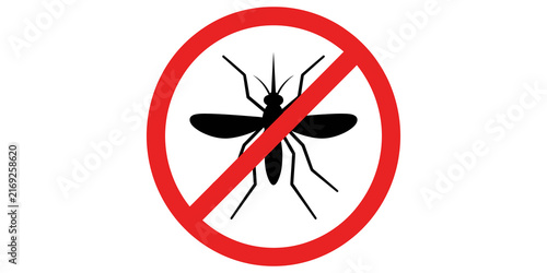 Quadro su tela No mosquito prohibition sign with insect icon and red circle and slash isolated on transparent background for pest control