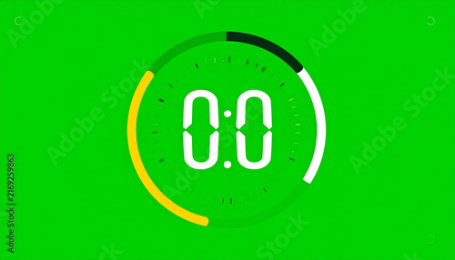 Naklejka Digital Countdown Timer Displaying Zero 00 with Circular Progress Bar and Green Background for Time Management Concepts