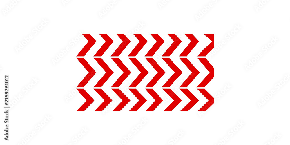 Fototapeta premium Pattern of red arrow icons in chevron style for directional flow and motion indicators.