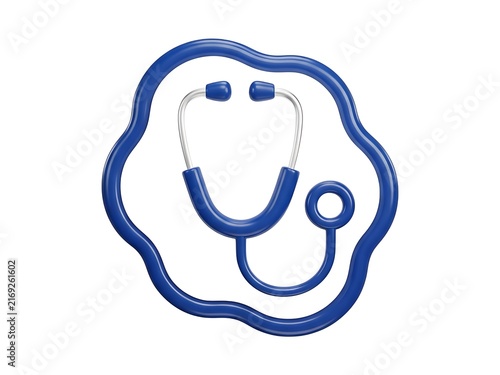A 3d rendered blue stethoscope icon set against a soft cloud shaped background
