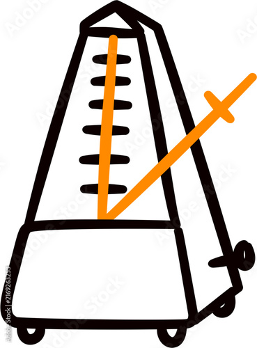 Obraz na plátně Simple black and orange outline drawing of a mechanical musical metronome for te