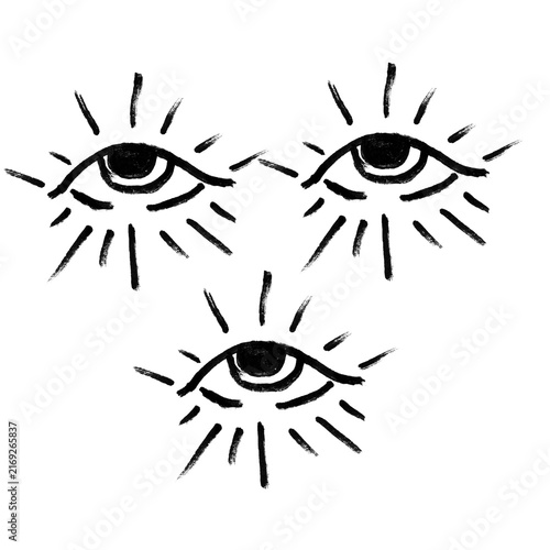 Hand-Drawn Cartoon Eyes Doodle Set, Stylized Black Eye Sketches with Radiating Lines