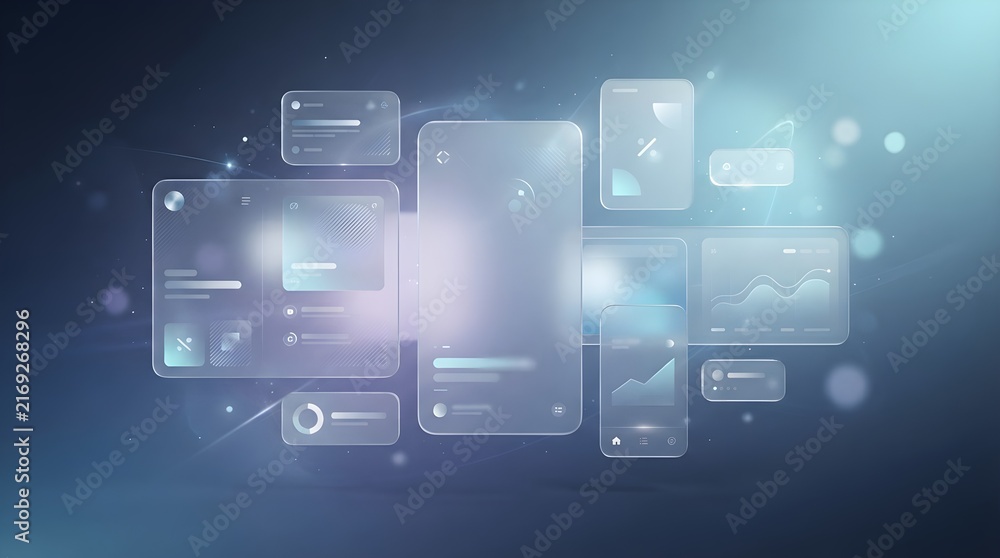Fototapeta premium Futuristic digital interface with glowing transparent panels.