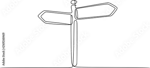 Foto A minimalist continuous line of a blank wooden signpost pointing in two opposite