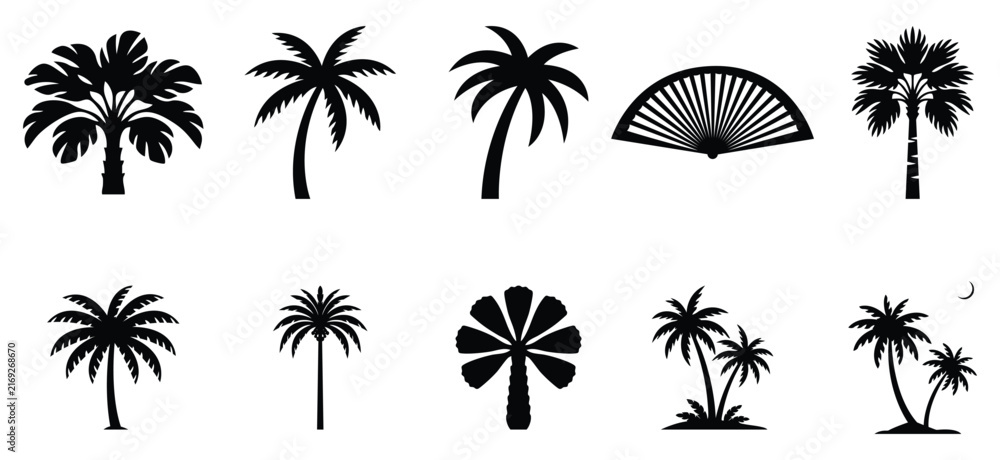 Fototapeta premium Date palm tree silhouette vector collection isolated on white background