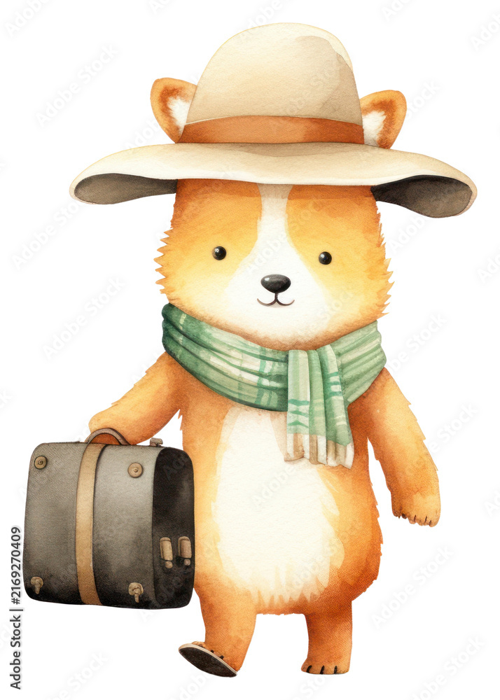 Fototapeta premium PNG Fox hauling a luaggage cartoon hat