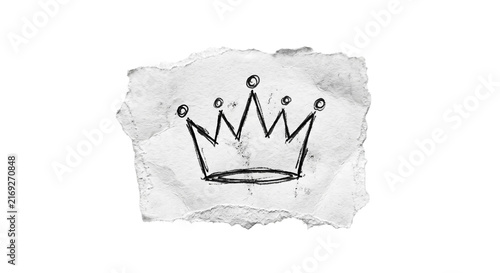 Bild auf Leinwand Hand drawn crown sketch on torn paper, a symbol of royalty and power