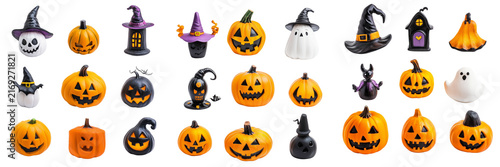 Set of Vintage black metal electric Jack O' Lantern with warm glowing interior on transparent background. Ai generated