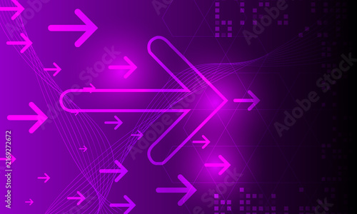 purple arrow shape cyberspace electronic futuristic with neon spot shine light abstract high technology background