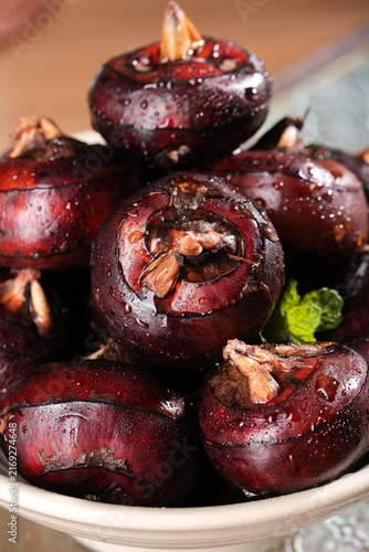 Roasted Red Chestnuts with Nuts in Rustic Farmhouse Display Bowl
