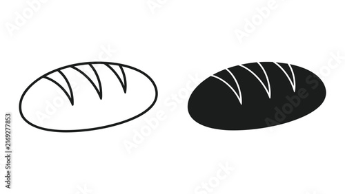 Bread loaf icon set with outline and solid silhouette symbols, bakery food sign isolated on white background