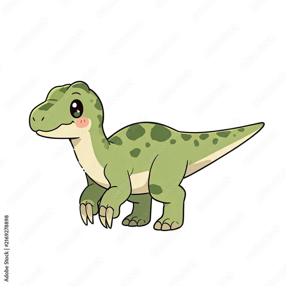 Obraz premium Cute Iguanodon cartoon dinosaur, chibi kawaii kids nursery PNG