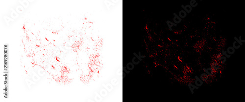 Принти на полотні Red blood splatter texture on white and black backgrounds, abstract bloodstain p