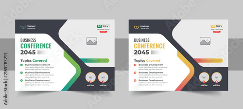 Business conference flyer template and online webinar invitation banner or live webinar event invitation banner design template
