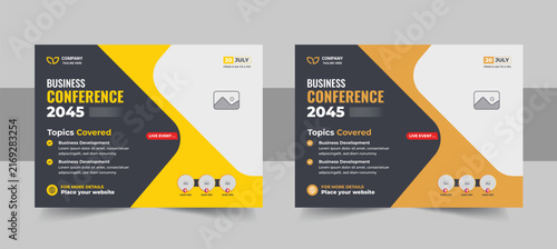 Online webinar and technology conference social media banner layout, meeting & training promotion poster