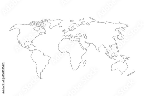 World map. Line art world map isolated on white background. Vector illustration. World map vector. Suitable for web site pattern, Annual report, Infographics. Globe. Business presentation, Marketing, 