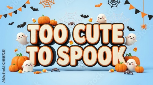 Too cute to spook halloween festive typography with pumpkins and ghosts