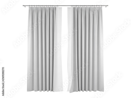 Minimalist light grey window curtains hanging on a simple metal curtain rod