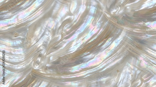 Iridescent mother of pearl shell texture with natural nacre layers and shimmering pastel colors