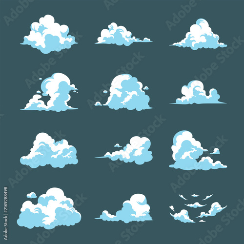 Cartoon Fluffy Cloud Shapes and Sky Illustration Set