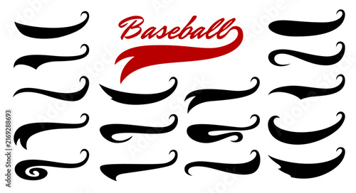 Foto Baseball sport swoosh tails, retro american font swish and swash underline ribbons