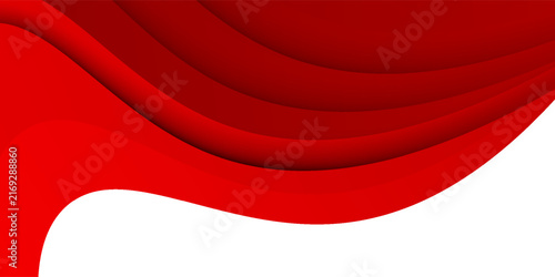 Abstract red background with layered paper cut waves and white space.