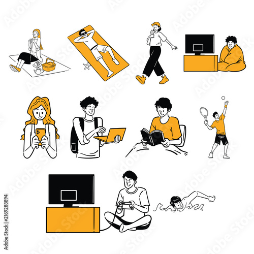 People Leisure Sports and Everyday Activities Illustration Set