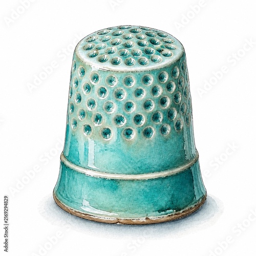 Obraz na płótnie Turquoise ceramic thimble with raised dots illustration