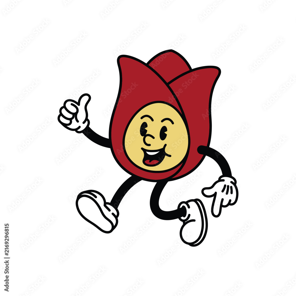 Obraz premium Retro Cartoon Tulip Character Giving Thumbs Up.