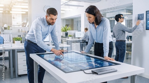Men Interacting With Transparent Screen