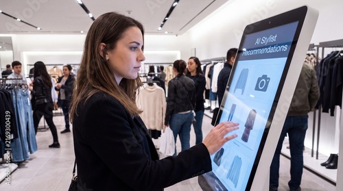 Woman Interacting With Transparent Screen