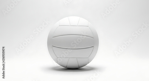 A single white volleyball sits centered on a clean plain light gray studio background