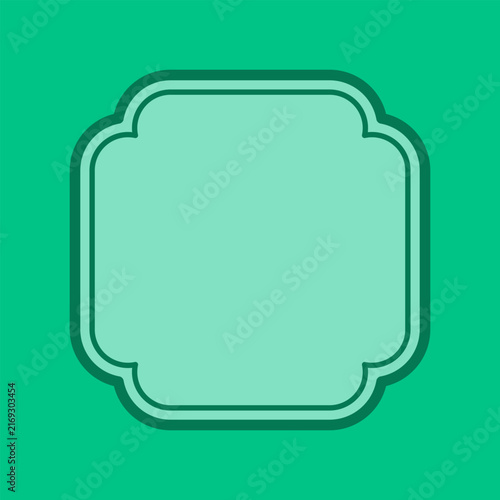 Green retro badge frame with double rounded scalloped corners