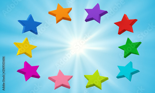 Colored stars on a neutral background. Popular beautiful pattern for designers, marketers, advertising. Greeting card. Object, symbol, holiday.