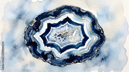 Blue watercolor agate geode slice illustration texture