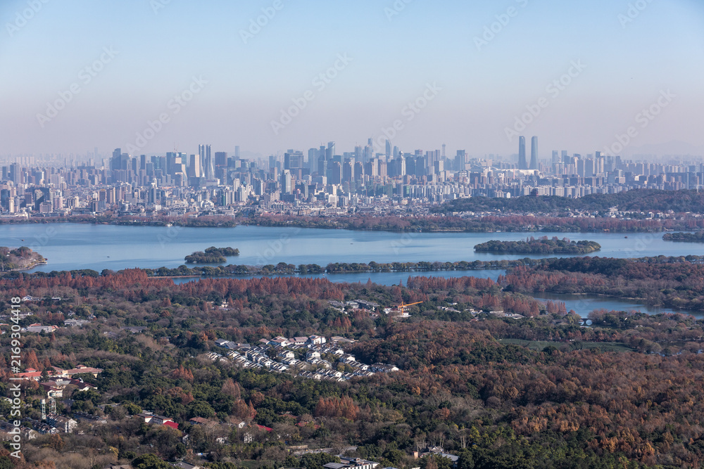 Fototapeta premium North Peak View of City Skyline and Lake, Hangzhou