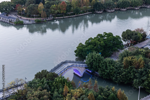 Nantang Bridge and Waterfront Park, Wenzhou China Aerial View