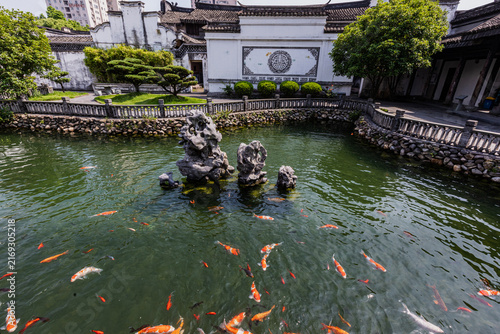 Traditional Chinese Garden Courtyard with Koi Pond in Wenzhou