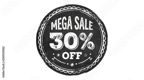Black Chalkboard Style Mega Sale Sticker With White Text and Decorative Border