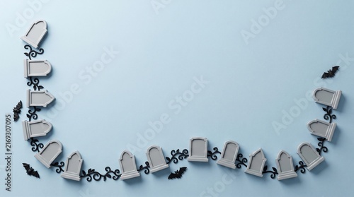 Spider_web Corner Border Design with Tombstone Silhouettes, Halloween Decorative Frame