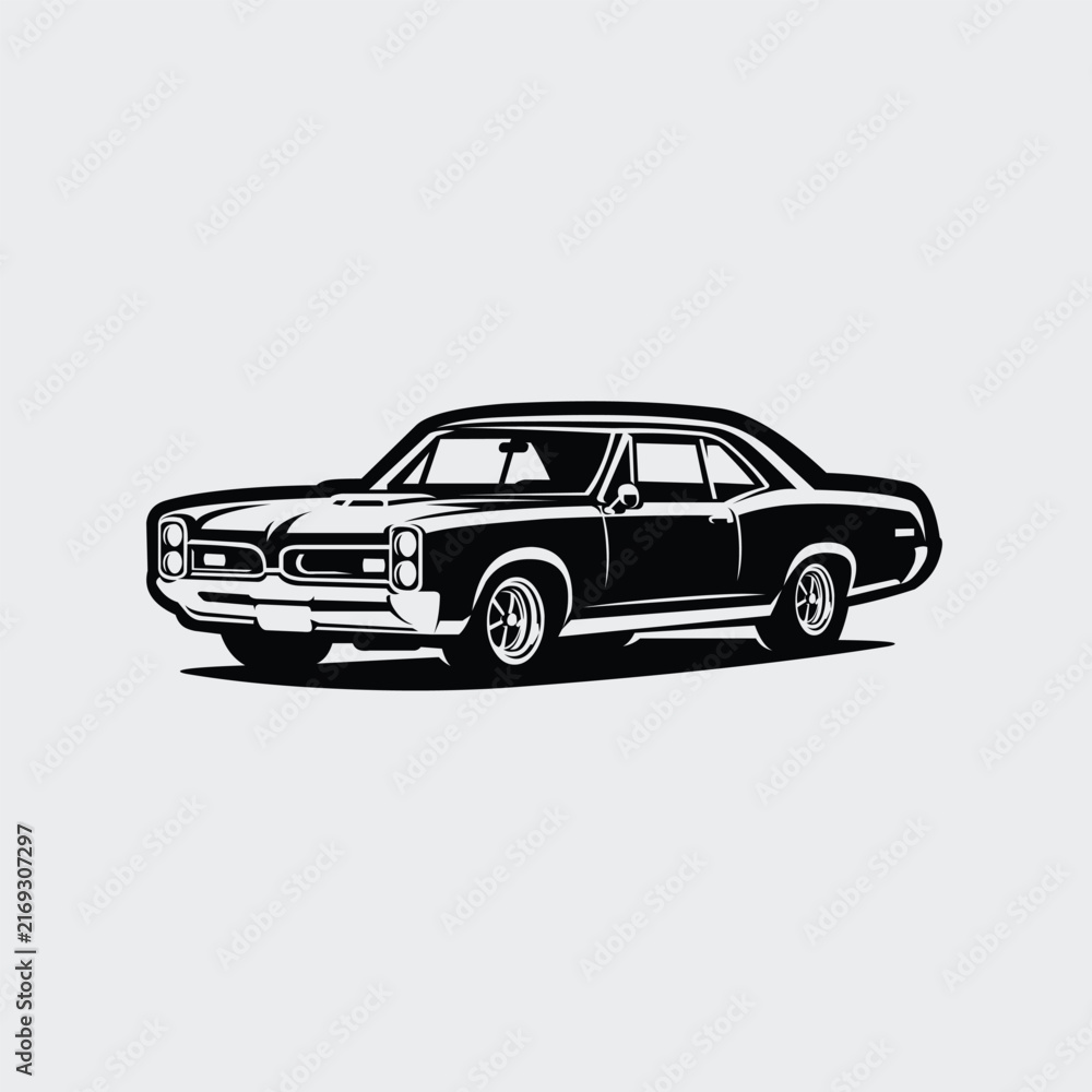 Fototapeta premium Classic muscle car silhouette vector icon isolated