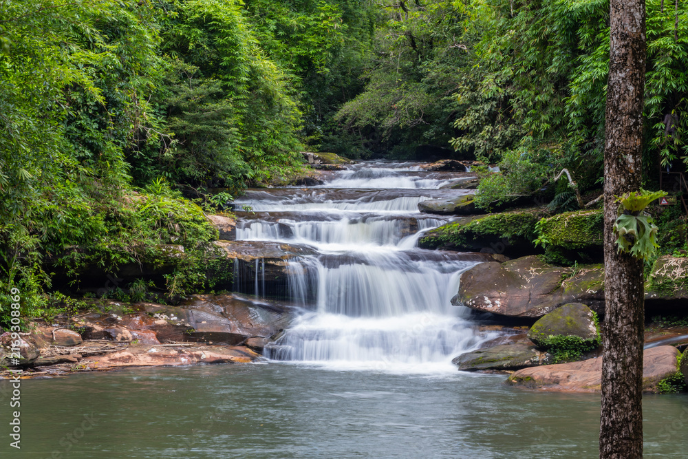 Fototapeta premium Tad Kham waterfall, Beautiful waterfall in Phu Langka national Park, Nakhon Phanom province, ThaiLand.