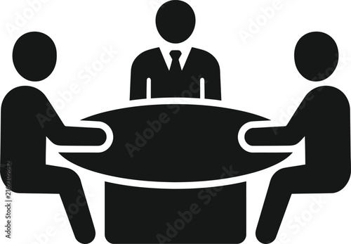 People sitting at table icon in flat vector style