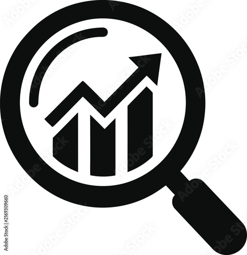 magnifying glass inspecting bar chart icon for analysis