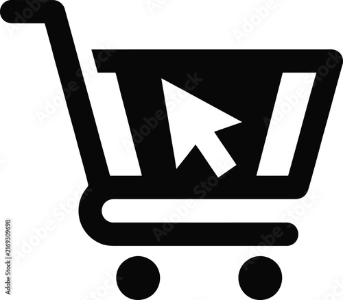 shopping cart icon with cursor arrow flat design