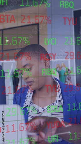 Animation of stock market over diverse business people at office